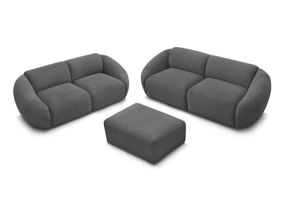 Ensemble canapé droit fixe 3 + 2 places TINA velours côtelé avec pouf