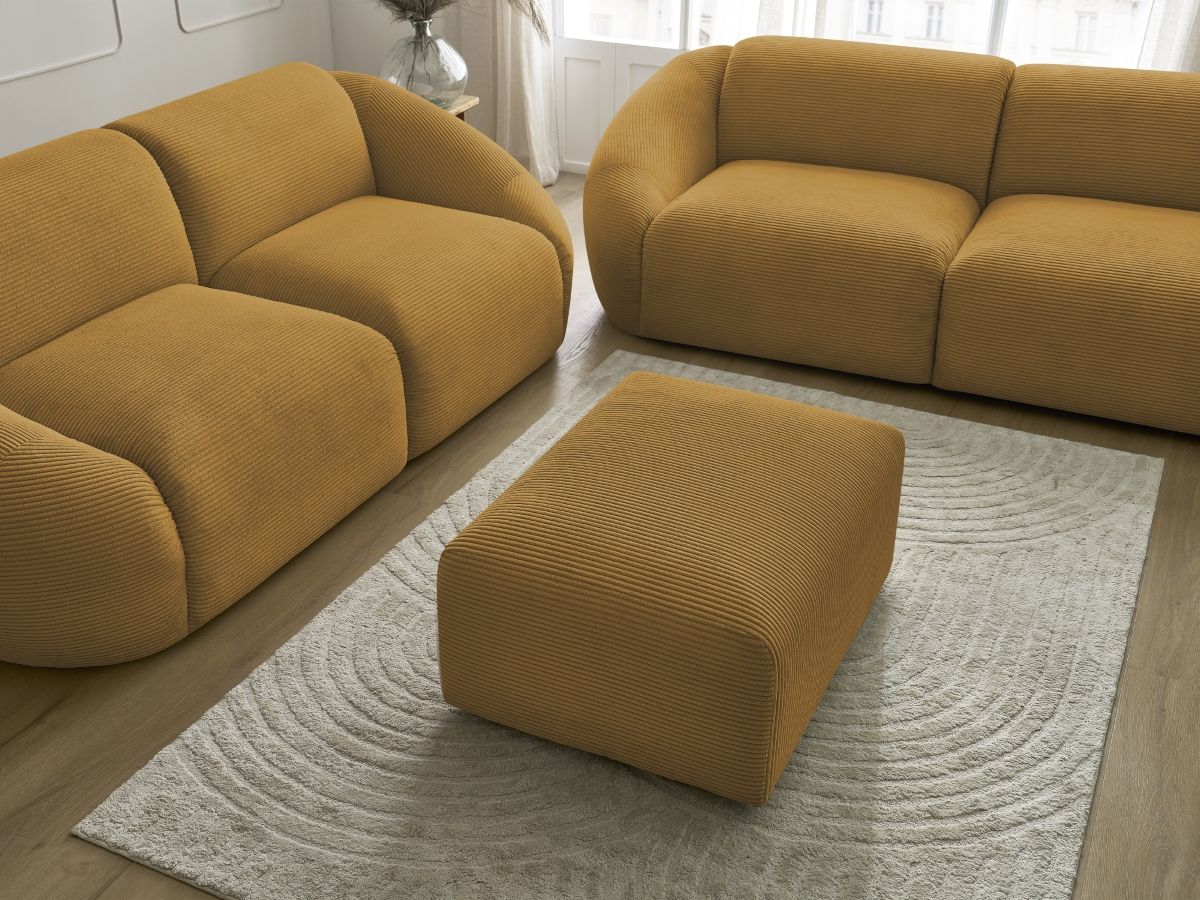 Ensemble canapé droit fixe 3 + 2 places TINA velours côtelé avec pouf