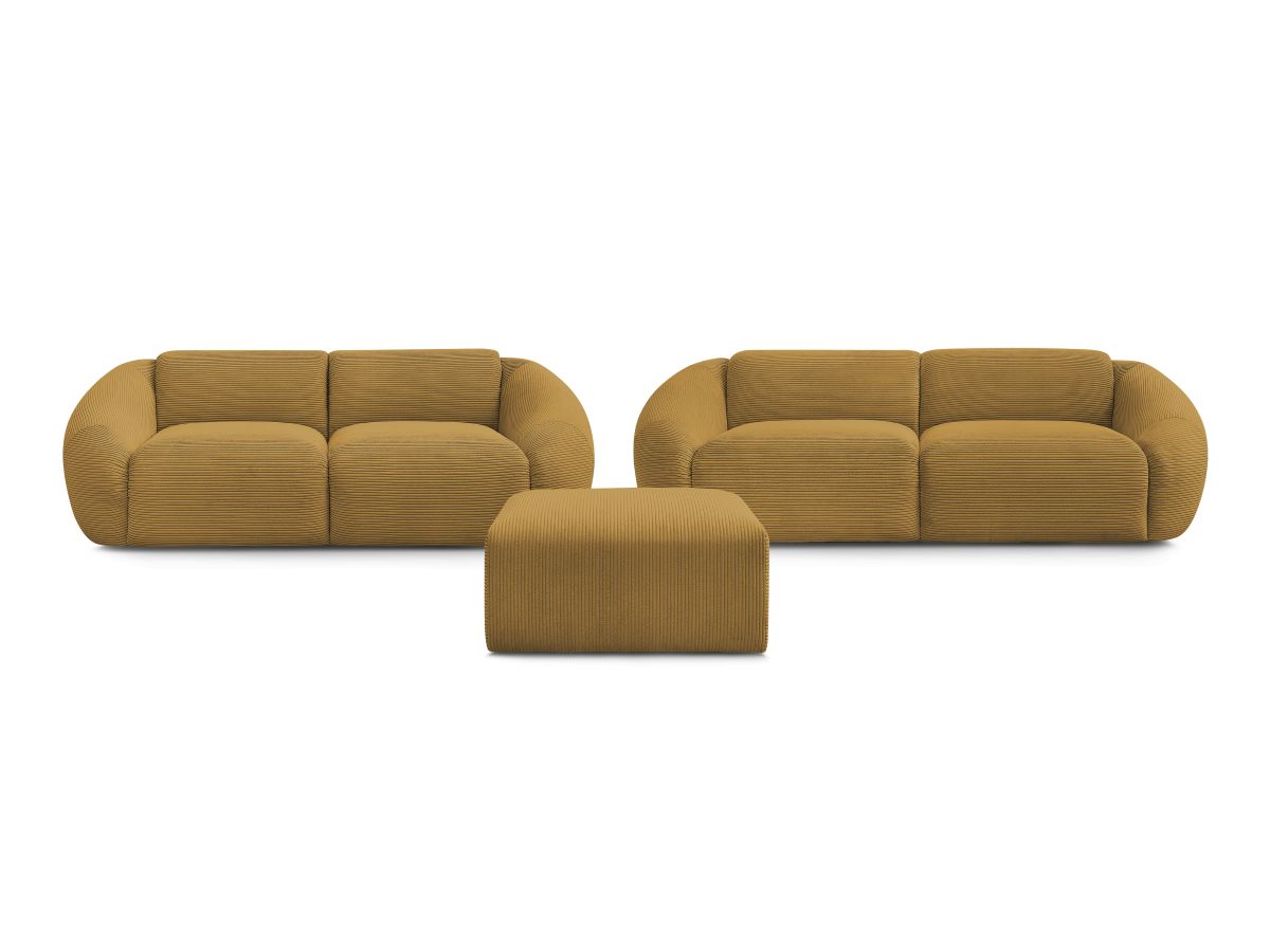 Ensemble canapé droit fixe 3 + 2 places TINA velours côtelé avec pouf