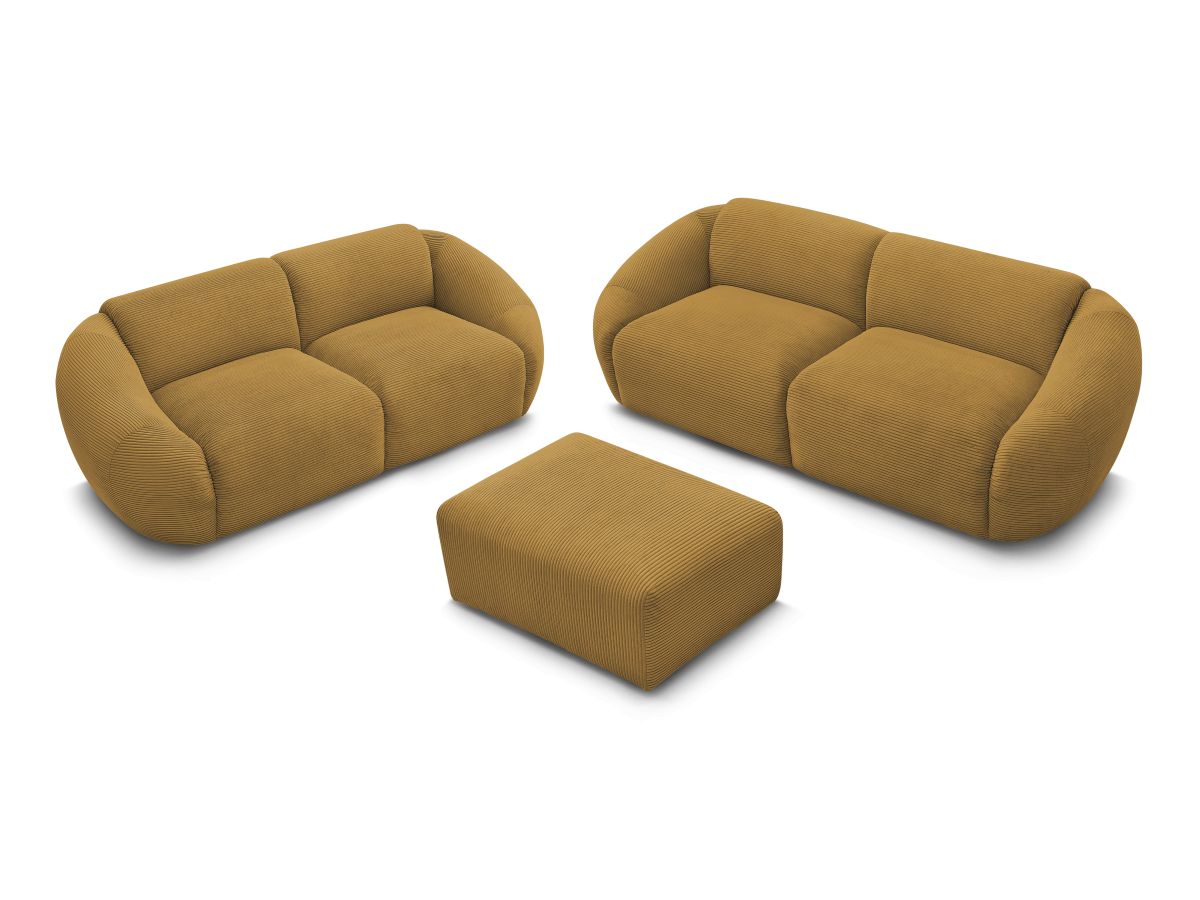 Ensemble canapé droit fixe 3 + 2 places TINA velours côtelé avec pouf