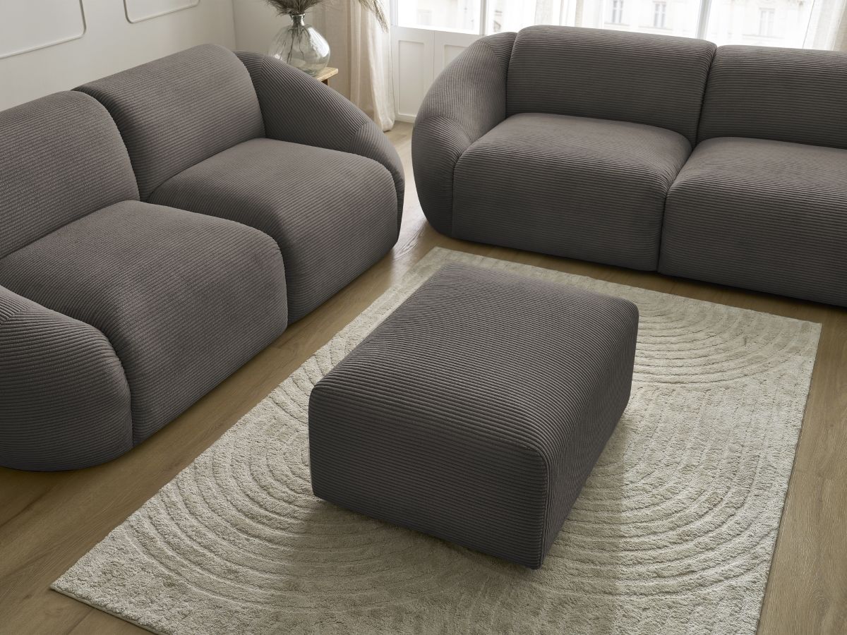 Ensemble canapé droit fixe 3 + 2 places TINA velours côtelé avec pouf
