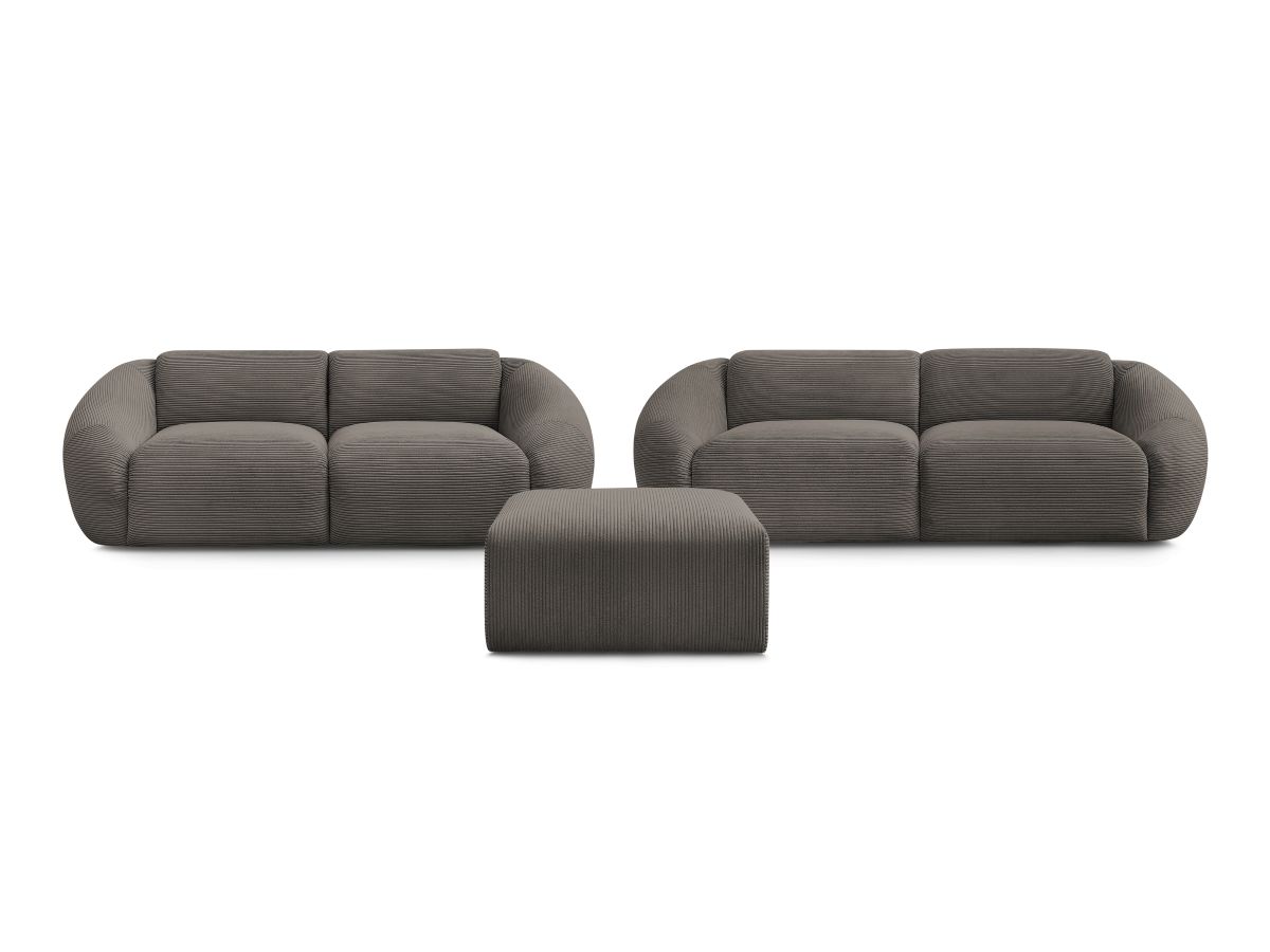 Ensemble canapé droit fixe 3 + 2 places TINA velours côtelé avec pouf