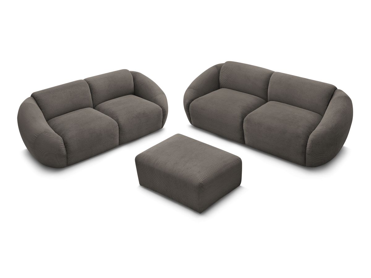Ensemble canapé droit fixe 3 + 2 places TINA velours côtelé avec pouf