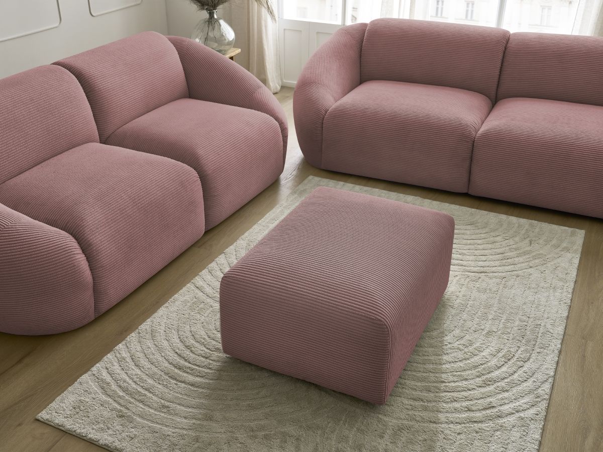 Ensemble canapé droit fixe 3 + 2 places TINA velours côtelé avec pouf