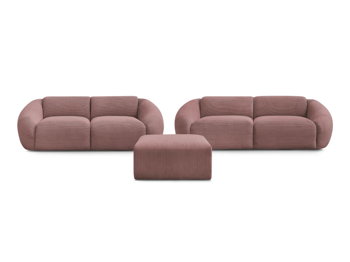 Ensemble canapé droit fixe 3 + 2 places TINA velours côtelé avec pouf