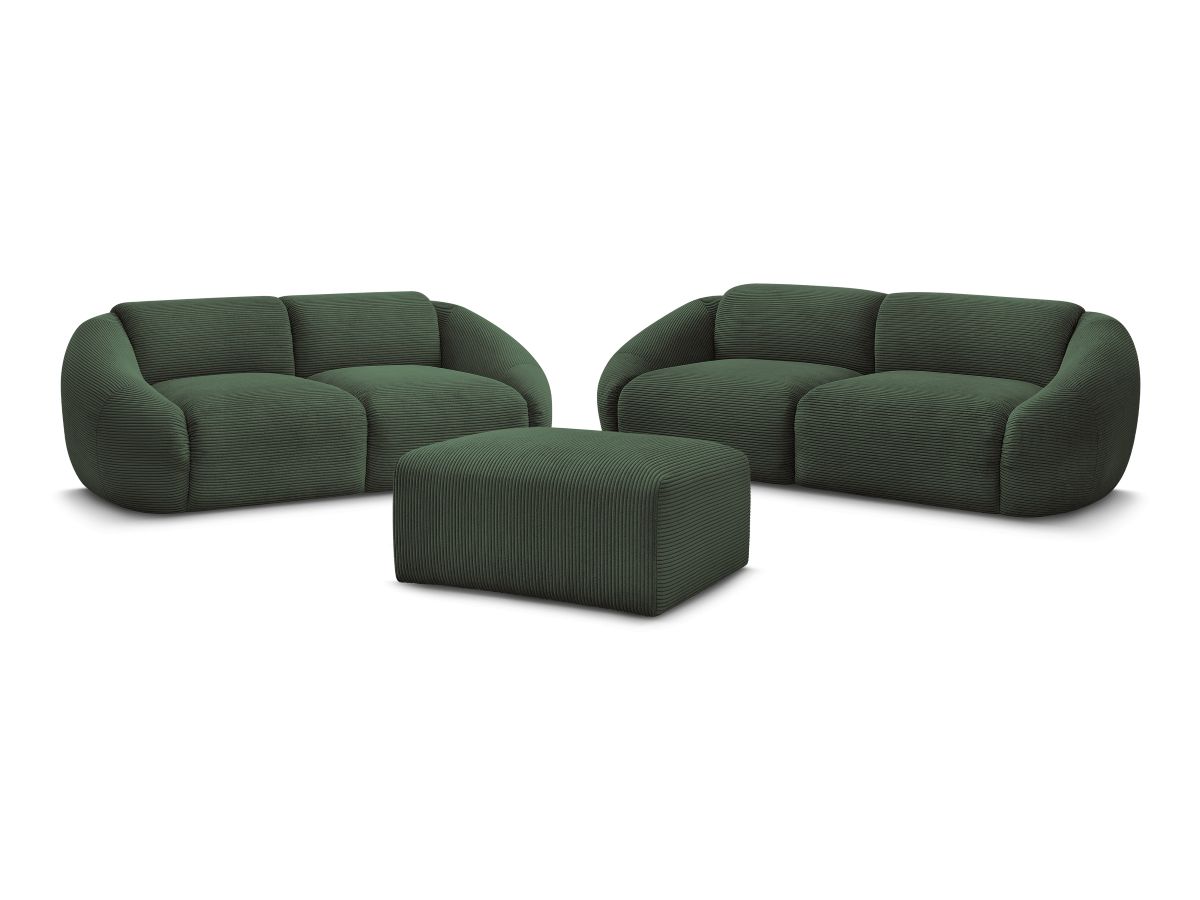 Ensemble canapé droit fixe 3 + 2 places TINA velours côtelé avec pouf