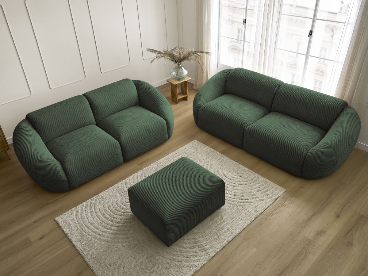 Ensemble canapé droit fixe 3 + 2 places TINA velours côtelé avec pouf