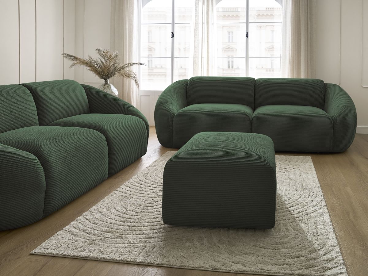 Ensemble canapé droit fixe 3 + 2 places TINA velours côtelé avec pouf