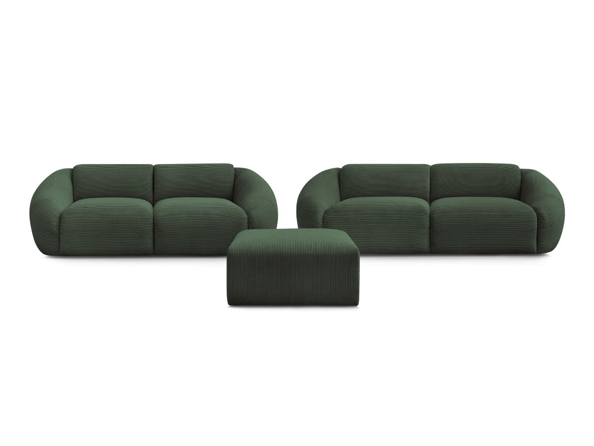 Ensemble canapé droit fixe 3 + 2 places TINA velours côtelé avec pouf