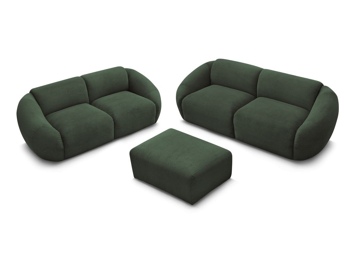 Ensemble canapé droit fixe 3 + 2 places TINA velours côtelé avec pouf