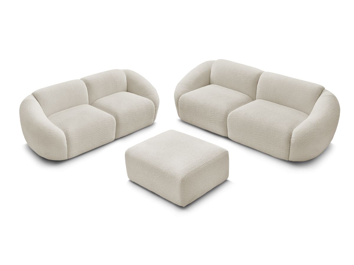 Ensemble canapé droit fixe 3 + 2 places TINA tissu bouclette avec pouf