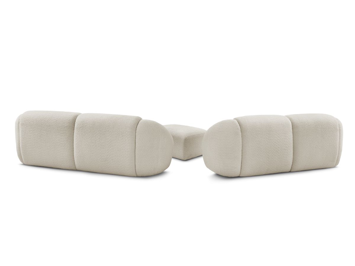 Ensemble canapé droit fixe 3 + 2 places TINA tissu bouclette avec pouf