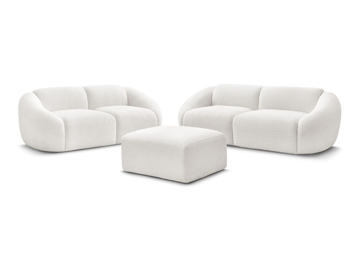 Ensemble canapé droit fixe 3 + 2 places TINA tissu bouclette avec pouf