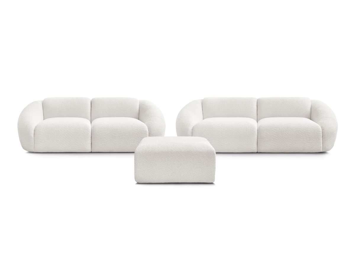 Ensemble canapé droit fixe 3 + 2 places TINA tissu bouclette avec pouf
