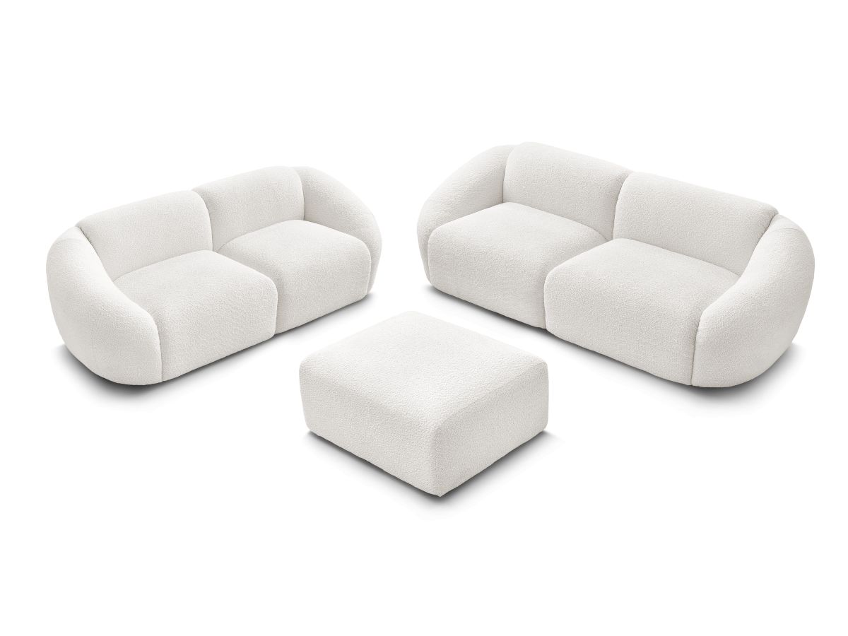 Ensemble canapé droit fixe 3 + 2 places TINA tissu bouclette avec pouf