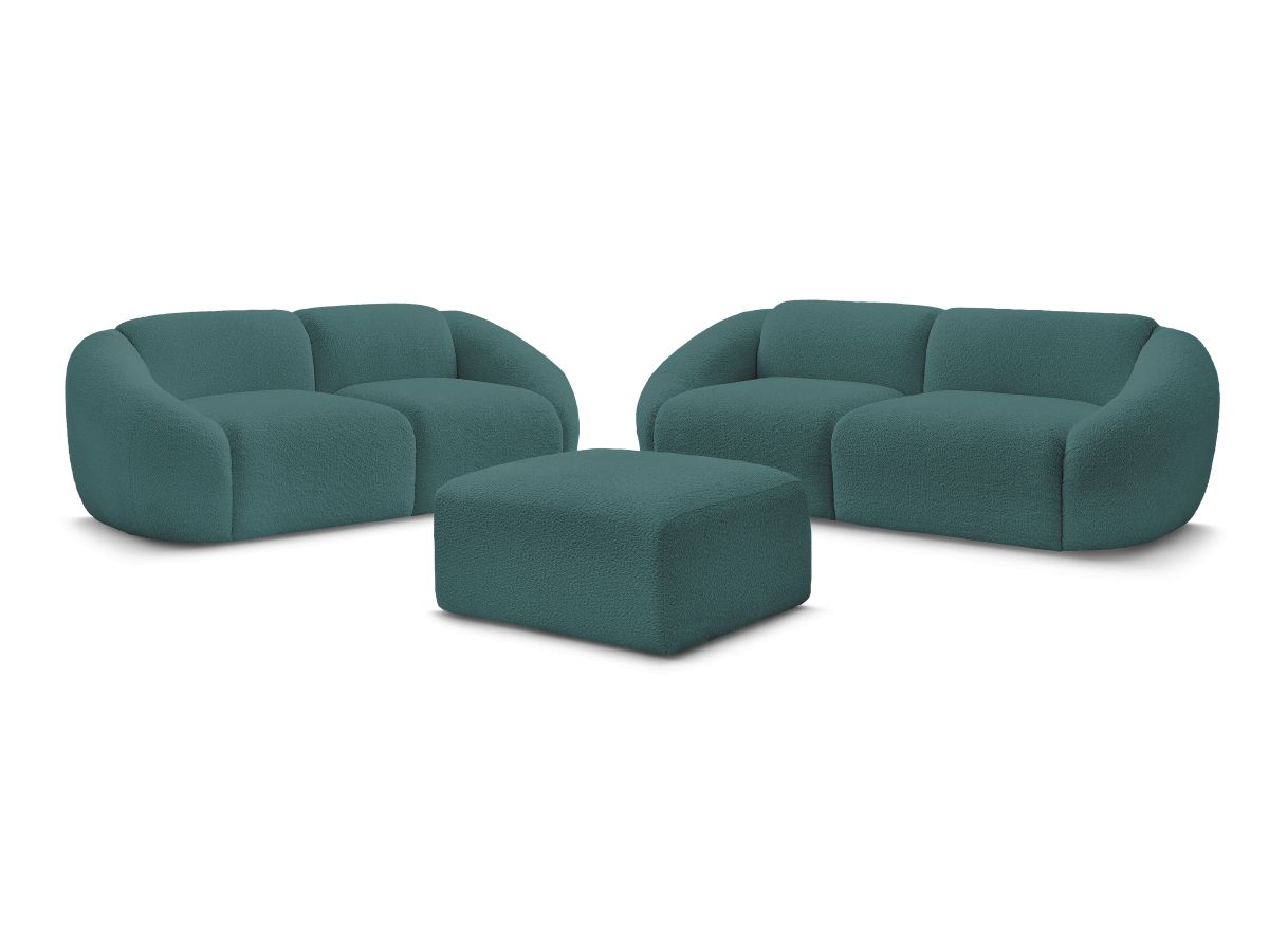 Ensemble canapé droit fixe 3 + 2 places TINA tissu bouclette avec pouf