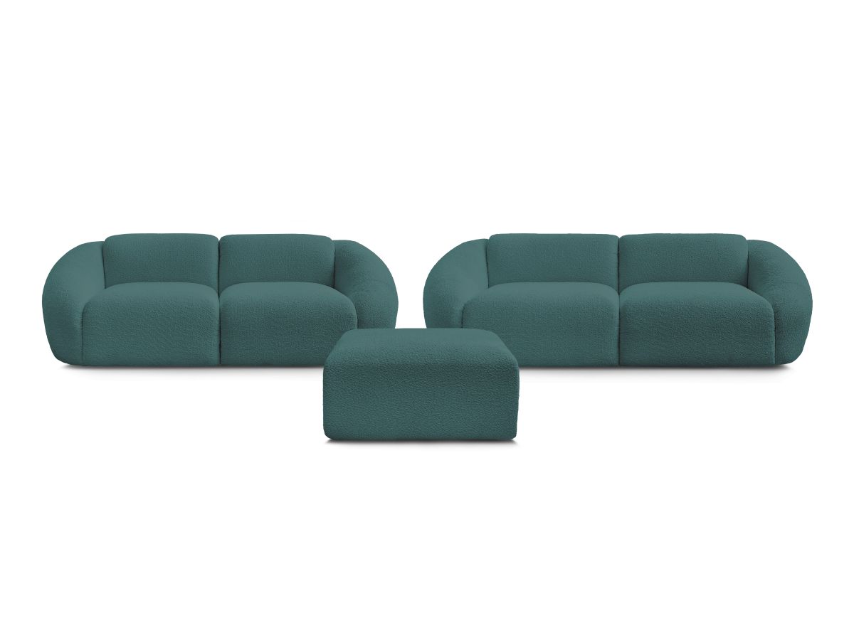Ensemble canapé droit fixe 3 + 2 places TINA tissu bouclette avec pouf