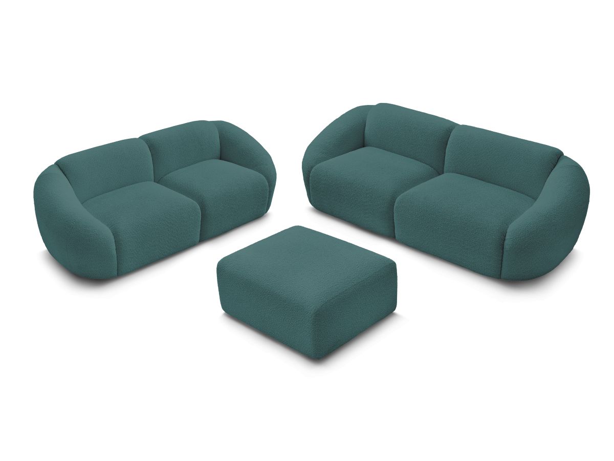Ensemble canapé droit fixe 3 + 2 places TINA tissu bouclette avec pouf