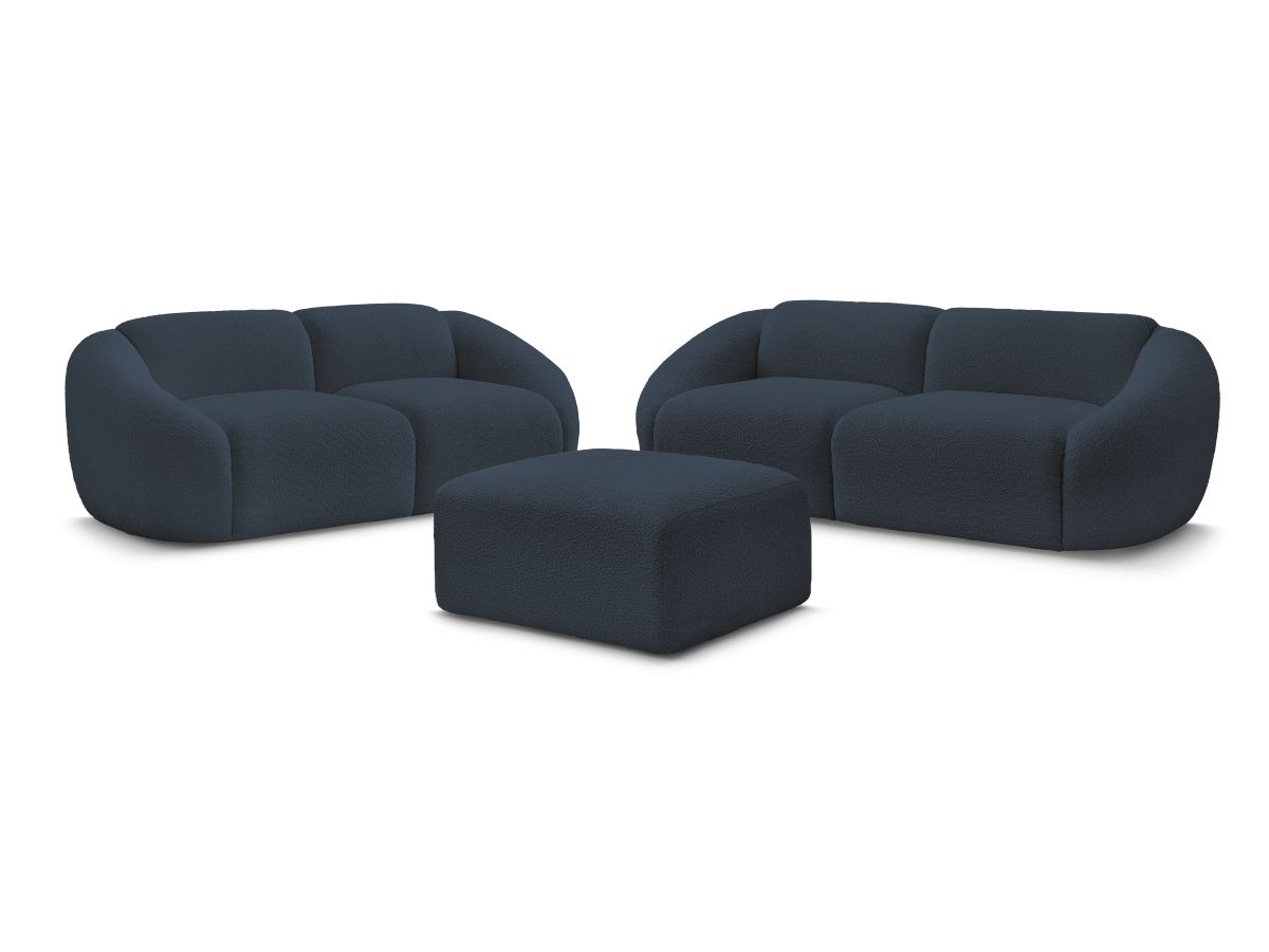 Ensemble canapé droit fixe 3 + 2 places TINA tissu bouclette avec pouf