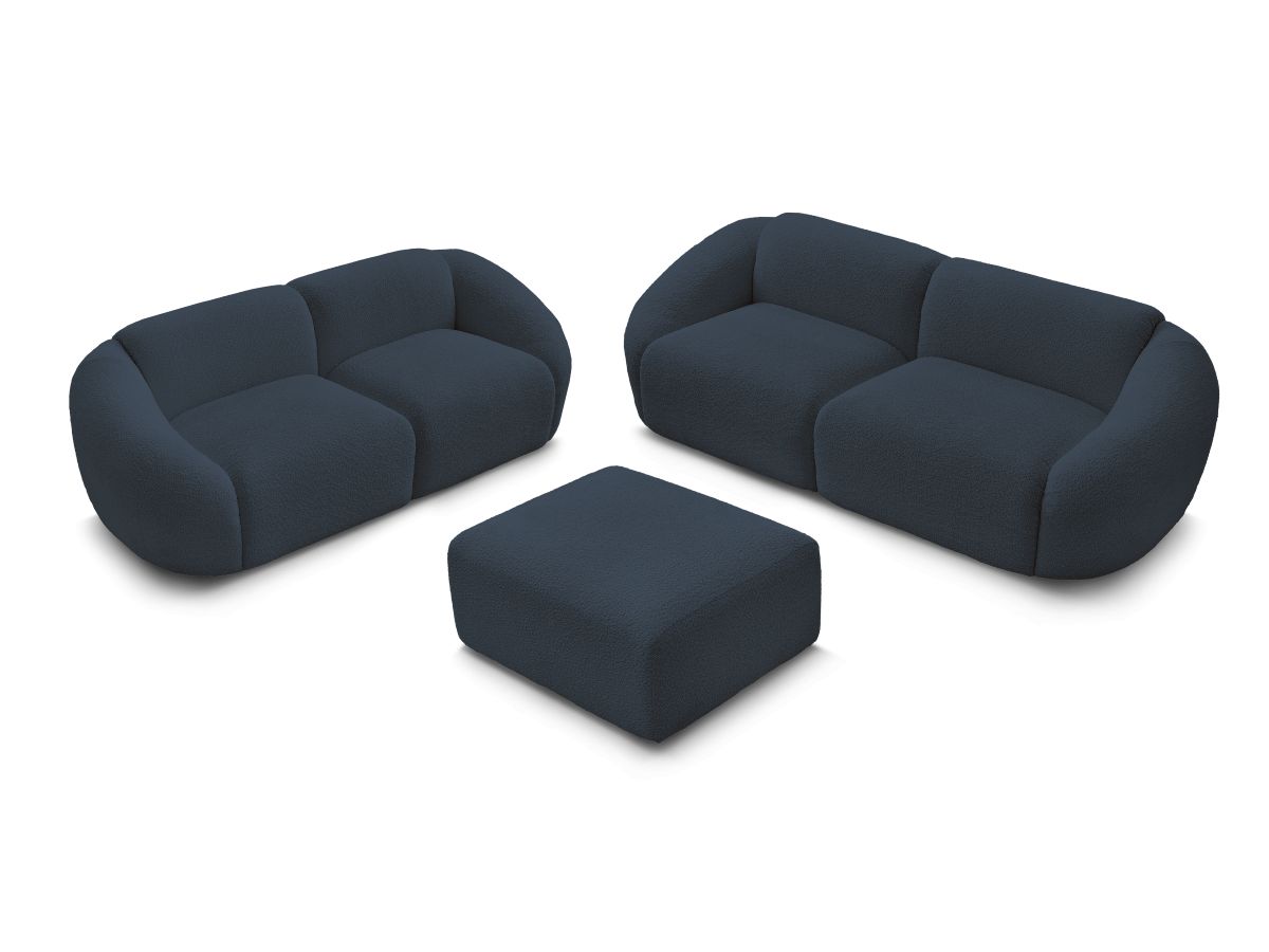 Ensemble canapé droit fixe 3 + 2 places TINA tissu bouclette avec pouf
