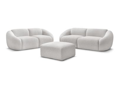 Ensemble canapé droit fixe 3 + 2 places TINA tissu bouclette avec pouf