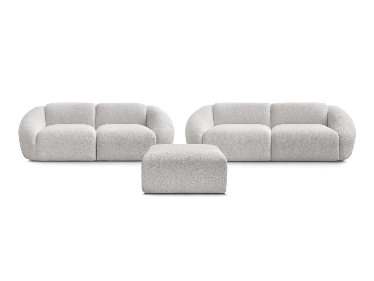 Ensemble canapé droit fixe 3 + 2 places TINA tissu bouclette avec pouf