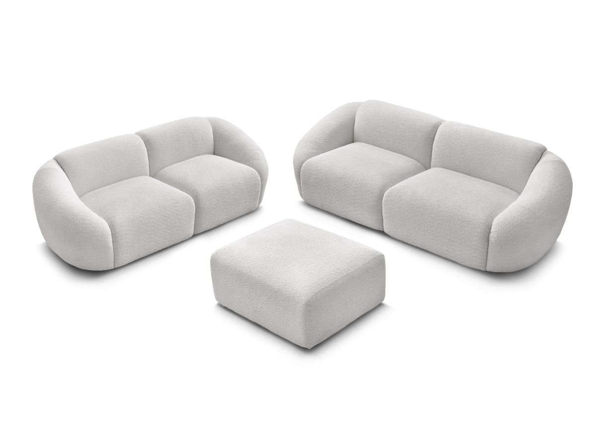 Ensemble canapé droit fixe 3 + 2 places TINA tissu bouclette avec pouf