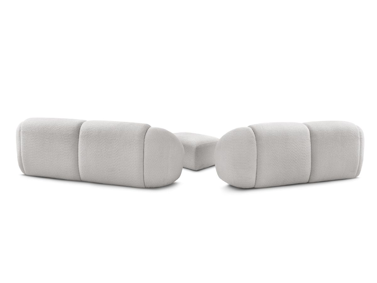 Ensemble canapé droit fixe 3 + 2 places TINA tissu bouclette avec pouf