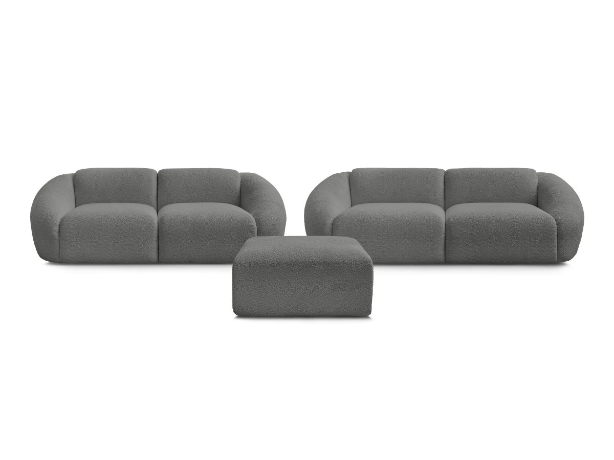 Ensemble canapé droit fixe 3 + 2 places TINA tissu bouclette avec pouf