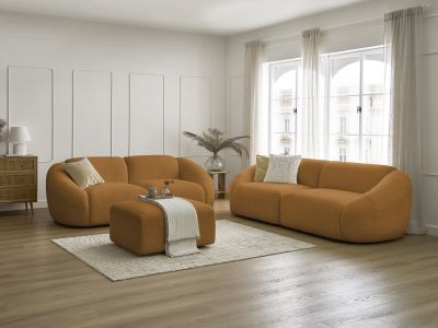 Ensemble canapé droit fixe 3 + 2 places TINA tissu bouclette avec pouf