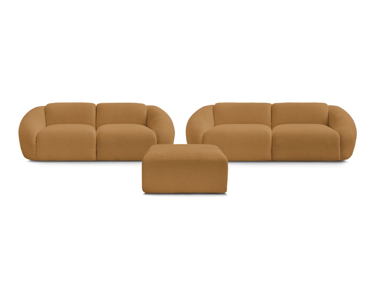 Ensemble canapé droit fixe 3 + 2 places TINA tissu bouclette avec pouf