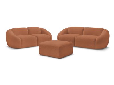Ensemble canapé droit fixe 3 + 2 places TINA tissu bouclette avec pouf