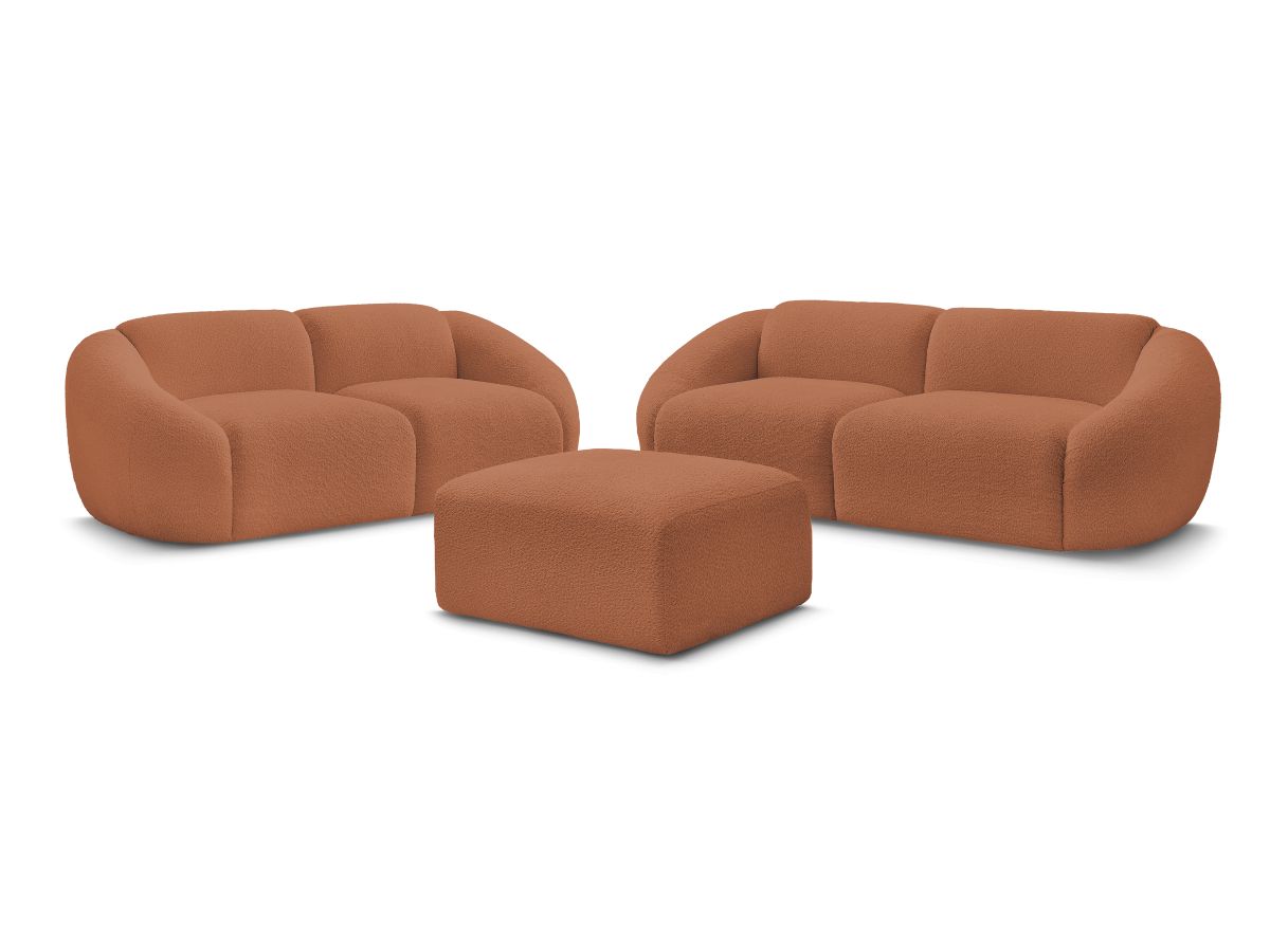 Ensemble canapé droit fixe 3 + 2 places TINA tissu bouclette avec pouf
