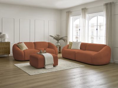 Ensemble canapé droit fixe 3 + 2 places TINA tissu bouclette avec pouf