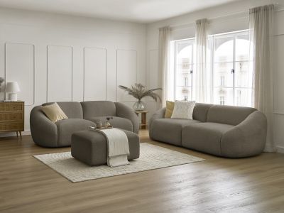 Ensemble canapé droit fixe 3 + 2 places TINA tissu bouclette avec pouf