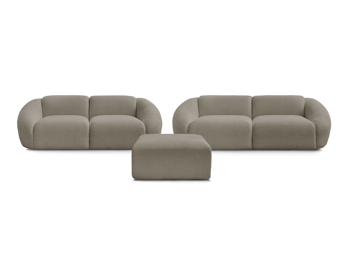 Ensemble canapé droit fixe 3 + 2 places TINA tissu bouclette avec pouf
