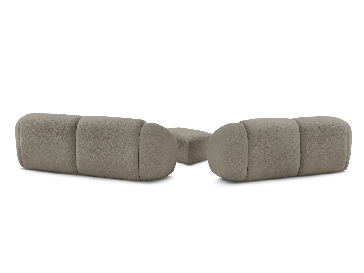 Ensemble canapé droit fixe 3 + 2 places TINA tissu bouclette avec pouf