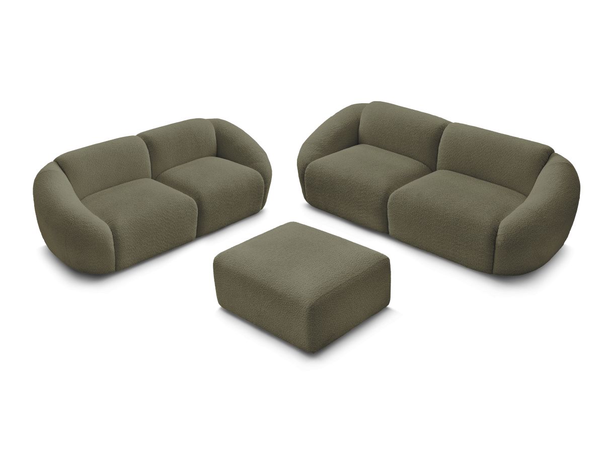 Ensemble canapé droit fixe 3 + 2 places TINA tissu bouclette avec pouf