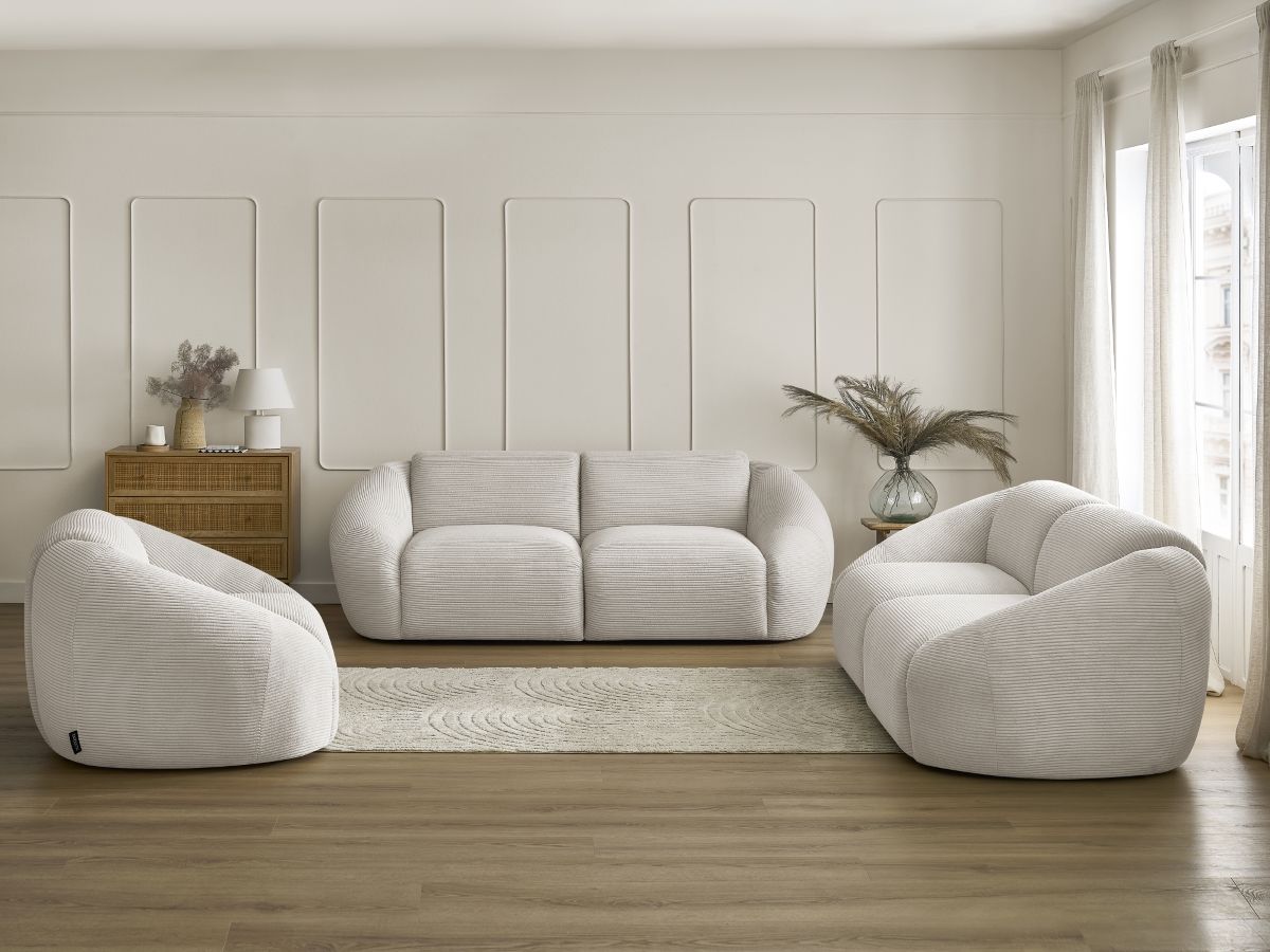 Vaste rechte bankstel 3 + 2 plaatsen + TINA corduroy fauteuil