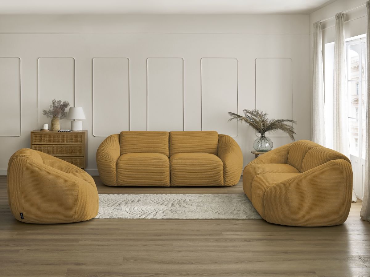 Vaste rechte bankstel 3 + 2 plaatsen + TINA corduroy fauteuil