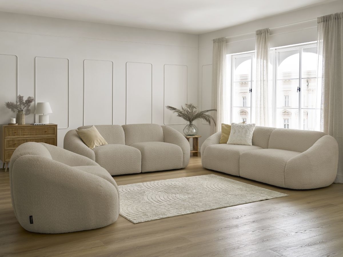 Vaste rechte bankset 3 + 2 zitplaatsen + TINA fauteuil in badstof