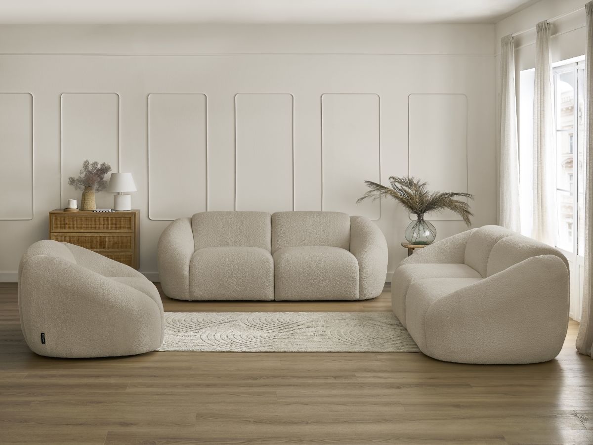 Vaste rechte bankset 3 + 2 zitplaatsen + TINA fauteuil in badstof