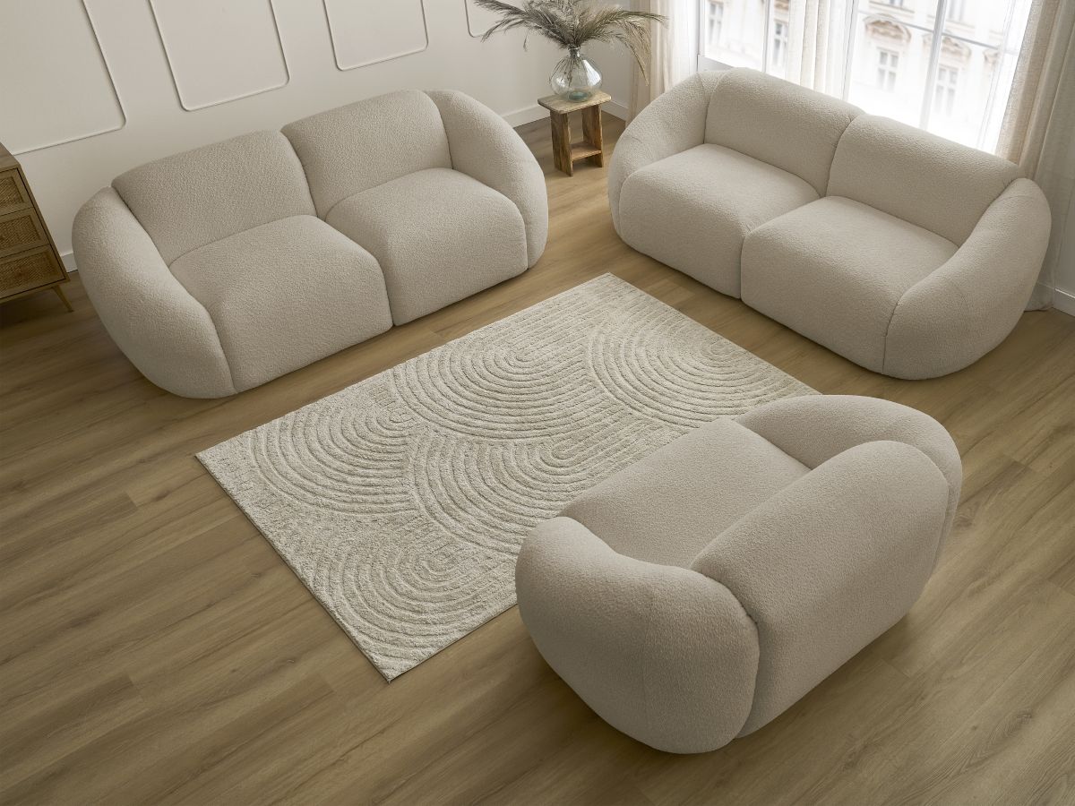 Vaste rechte bankset 3 + 2 zitplaatsen + TINA fauteuil in badstof