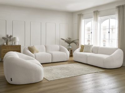 Ensemble canapé droit fixe 3 + 2 places + fauteuil TINA tissu bouclette