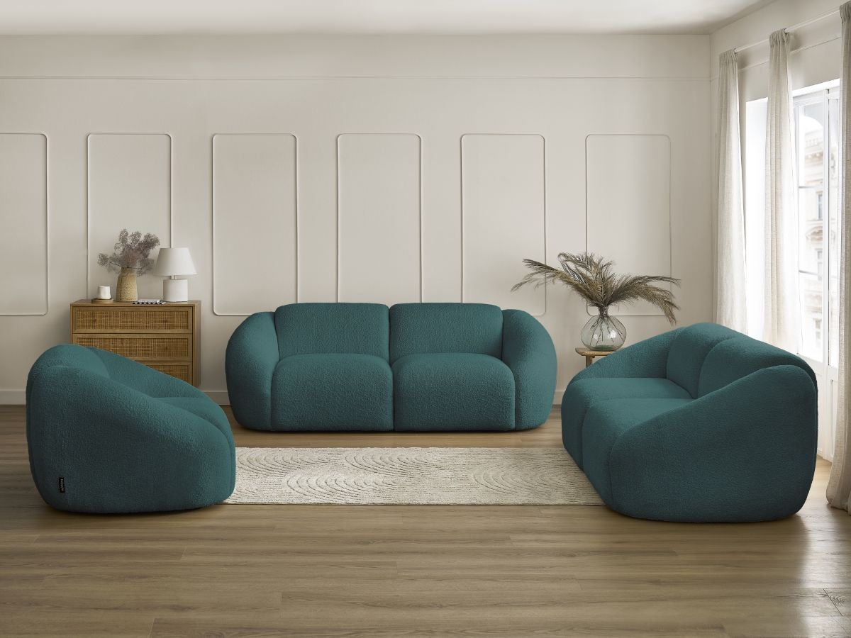Vaste rechte bankset 3 + 2 zitplaatsen + TINA fauteuil in badstof