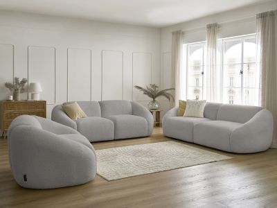 Ensemble canapé droit fixe 3 + 2 places + fauteuil TINA tissu bouclette