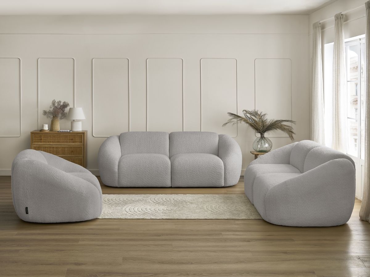 Vaste rechte bankset 3 + 2 zitplaatsen + TINA fauteuil in badstof