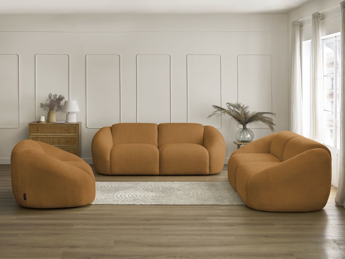 Vaste rechte bankset 3 + 2 zitplaatsen + TINA fauteuil in badstof