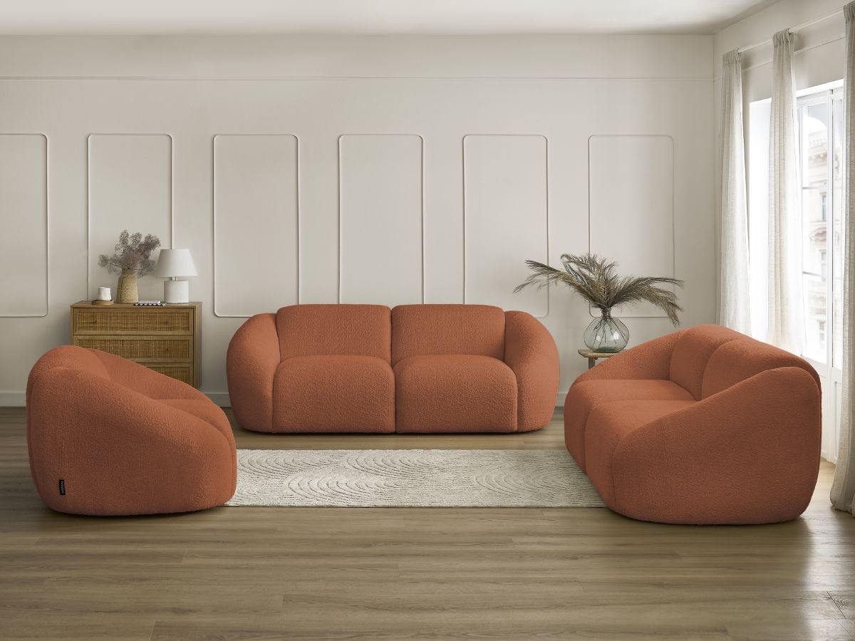 Vaste rechte bankset 3 + 2 zitplaatsen + TINA fauteuil in badstof