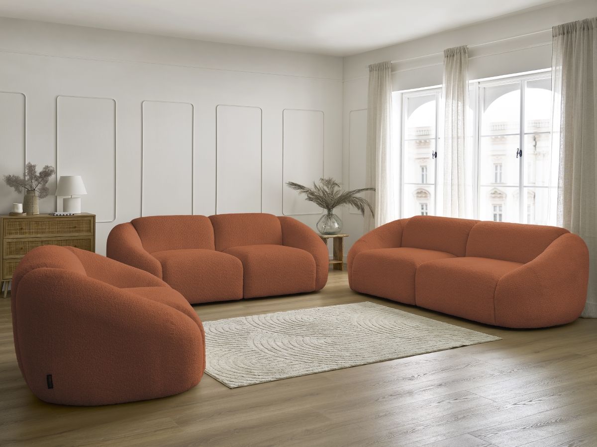 Ensemble canapé droit 3 + 2 places + fauteuil TINA bouclette orange — vue 5